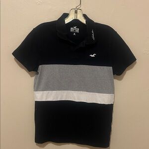 Hollister Men's Polo Shirt in Black, Gray, and White